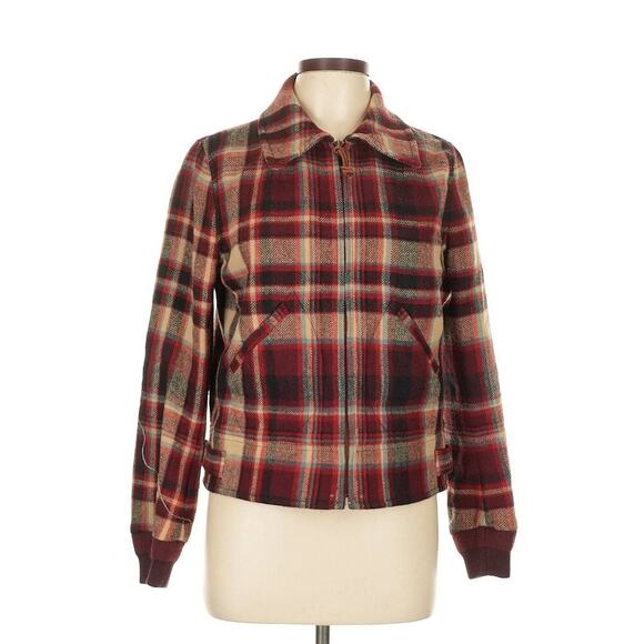 Polo Ralph Lauren Women’s Wool Jacket Bomber Plaid Coat 10 $498 Red Black Zip Up - Picture 3 of 9